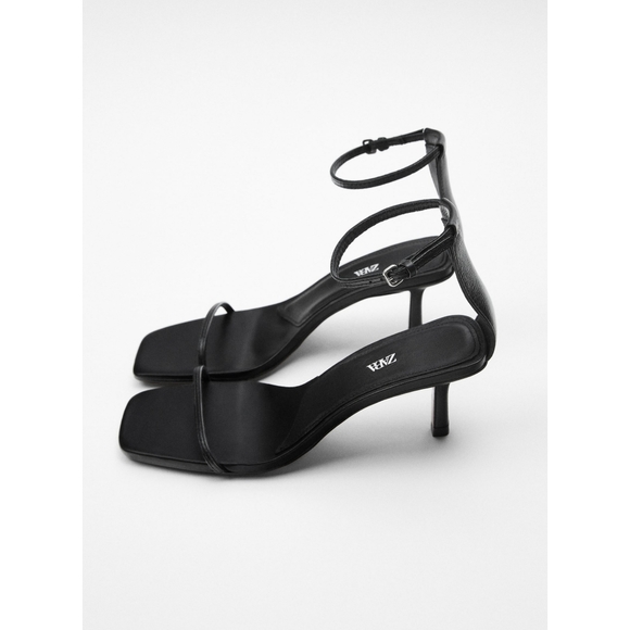 Zara minimalist heeled leather sandals black